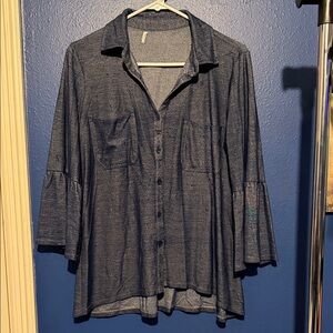 Soft Navy Button-Up Tunic Top